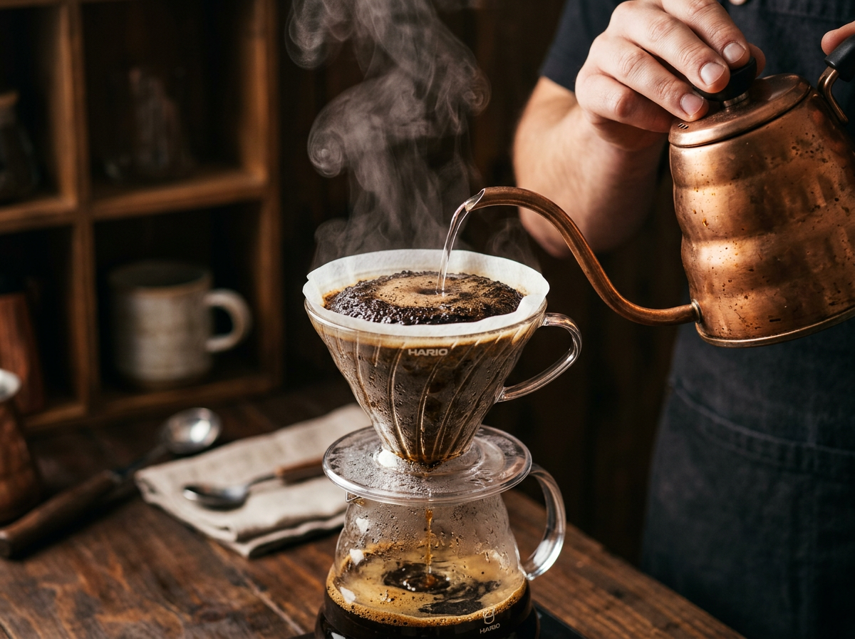 Pour over coffee with rich crema